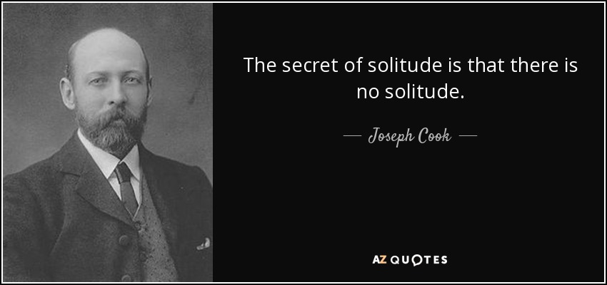 The secret of solitude is that there is no solitude. - Joseph Cook