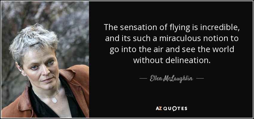 The sensation of flying is incredible, and its such a miraculous notion to go into the air and see the world without delineation. - Ellen McLaughlin