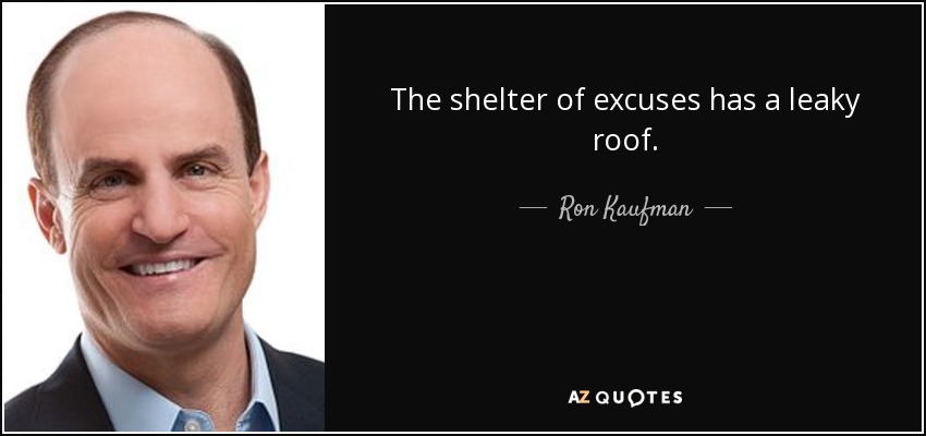 The shelter of excuses has a leaky roof. - Ron Kaufman