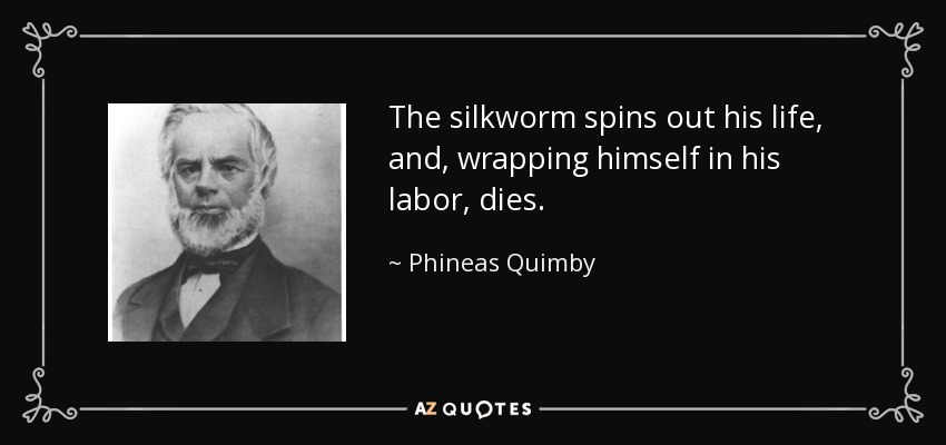 The silkworm spins out his life, and, wrapping himself in his labor, dies. - Phineas Quimby