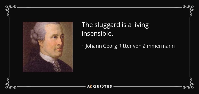 The sluggard is a living insensible. - Johann Georg Ritter von Zimmermann