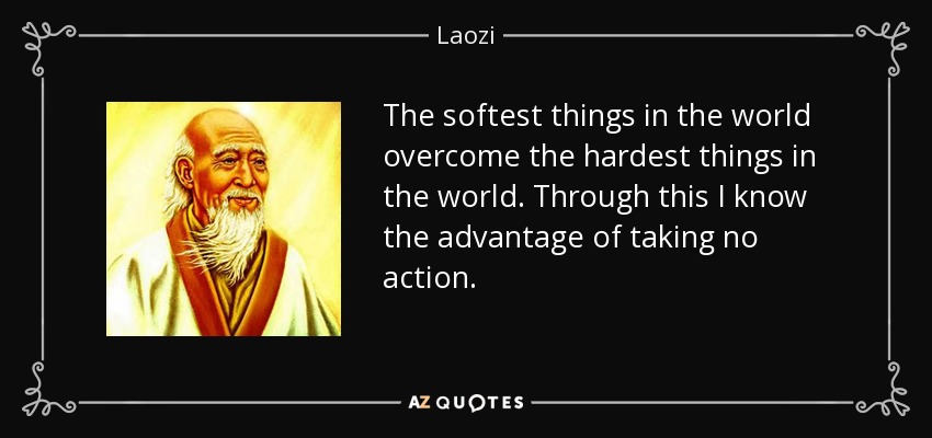 The softest things in the world overcome the hardest things in the world. Through this I know the advantage of taking no action. - Laozi