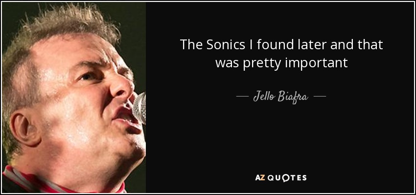 The Sonics I found later and that was pretty important - Jello Biafra