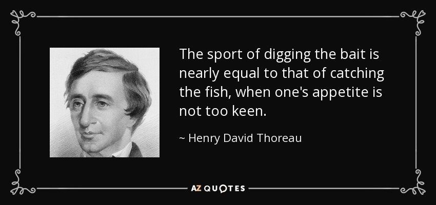 The sport of digging the bait is nearly equal to that of catching the fish, when one's appetite is not too keen. - Henry David Thoreau