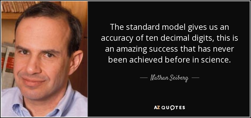 The standard model gives us an accuracy of ten decimal digits, this is an amazing success that has never been achieved before in science. - Nathan Seiberg