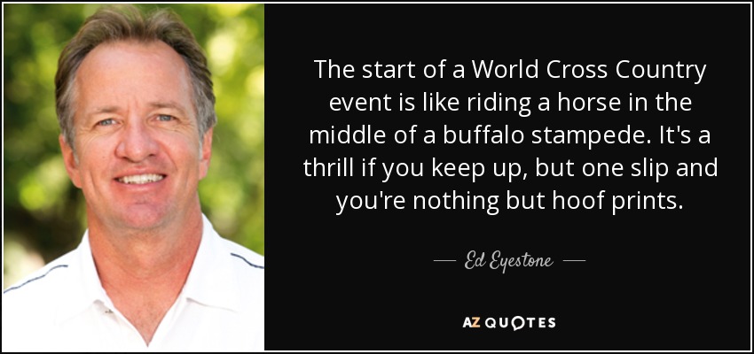 The start of a World Cross Country event is like riding a horse in the middle of a buffalo stampede. It's a thrill if you keep up, but one slip and you're nothing but hoof prints. - Ed Eyestone