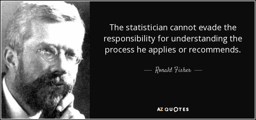 The statistician cannot evade the responsibility for understanding the process he applies or recommends. - Ronald Fisher