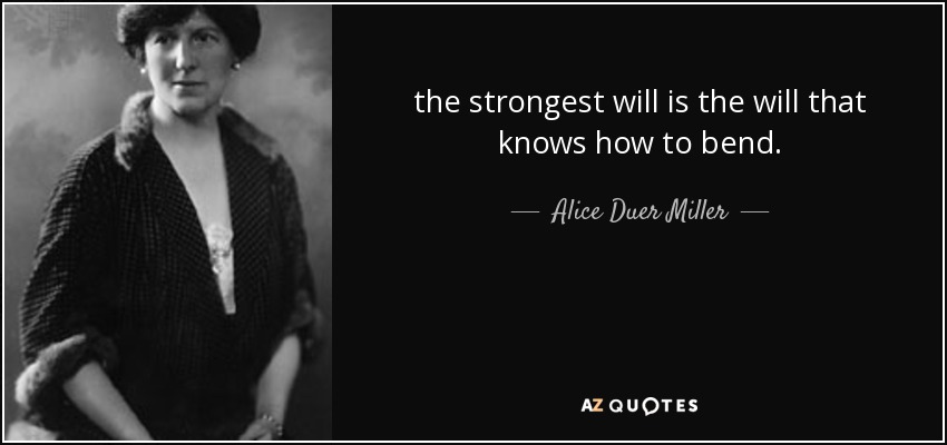 the strongest will is the will that knows how to bend. - Alice Duer Miller