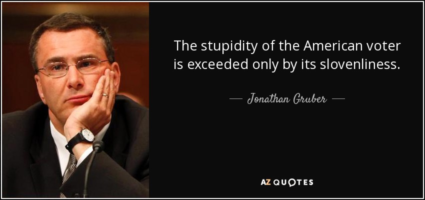 The stupidity of the American voter is exceeded only by its slovenliness. - Jonathan Gruber
