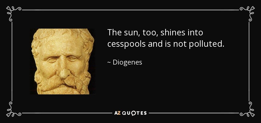 The sun, too, shines into cesspools and is not polluted. - Diogenes