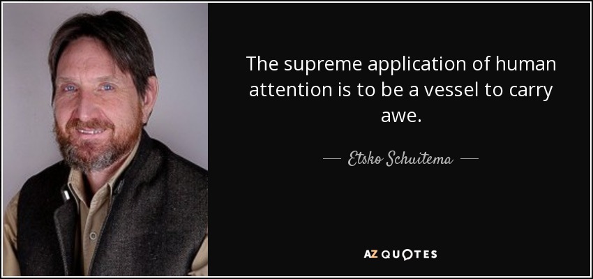 The supreme application of human attention is to be a vessel to carry awe. - Etsko Schuitema