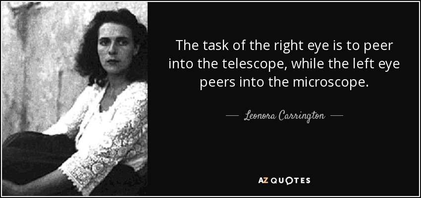 The task of the right eye is to peer into the telescope, while the left eye peers into the microscope. - Leonora Carrington