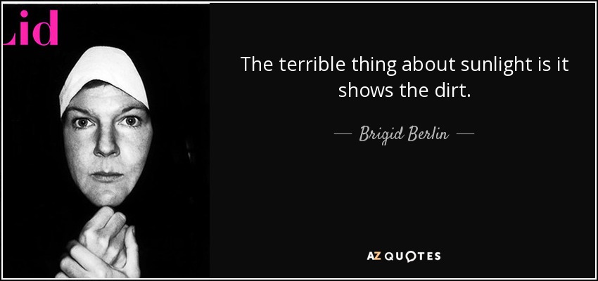 The terrible thing about sunlight is it shows the dirt. - Brigid Berlin