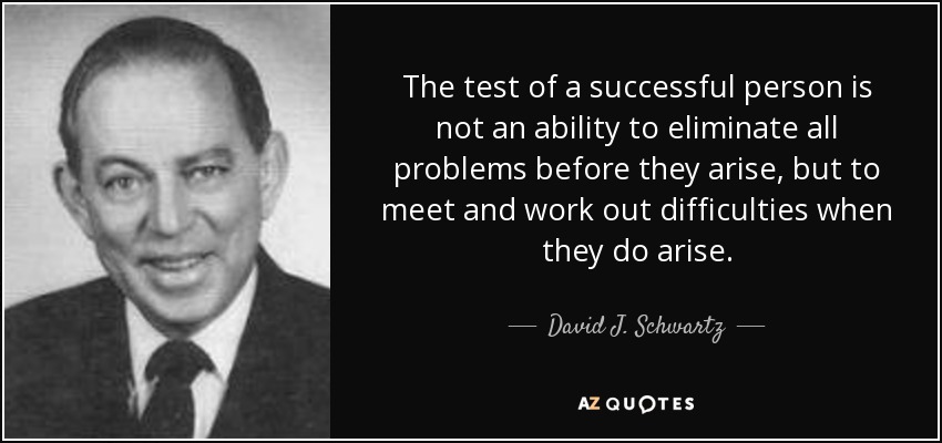 The test of a successful person is not an ability to eliminate all problems before they arise, but to meet and work out difficulties when they do arise. - David J. Schwartz