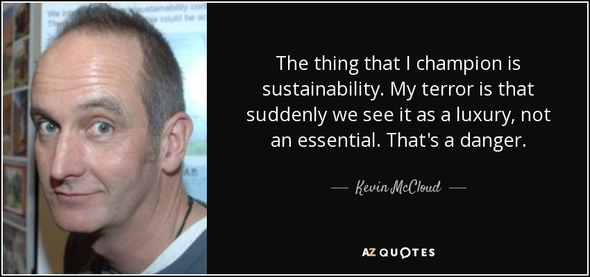 The thing that I champion is sustainability. My terror is that suddenly we see it as a luxury, not an essential. That's a danger. - Kevin McCloud