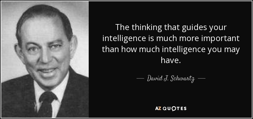 The thinking that guides your intelligence is much more important than how much intelligence you may have. - David J. Schwartz