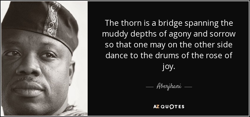 The thorn is a bridge spanning the muddy depths of agony and sorrow so that one may on the other side dance to the drums of the rose of joy. - Aberjhani