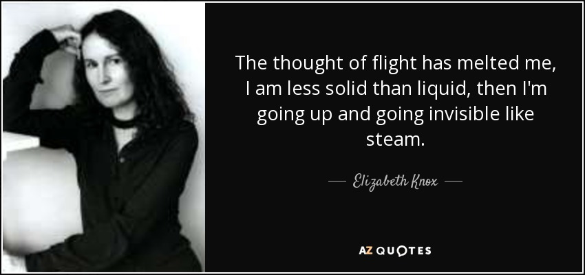 The thought of flight has melted me, I am less solid than liquid, then I'm going up and going invisible like steam. - Elizabeth Knox