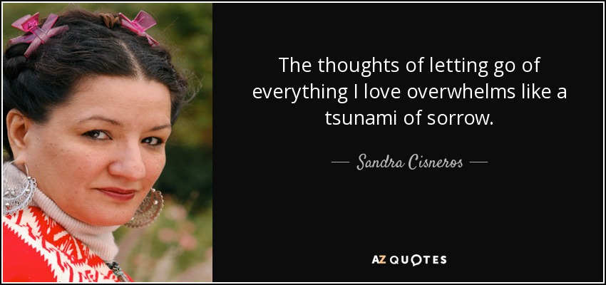 The thoughts of letting go of everything I love overwhelms like a tsunami of sorrow. - Sandra Cisneros