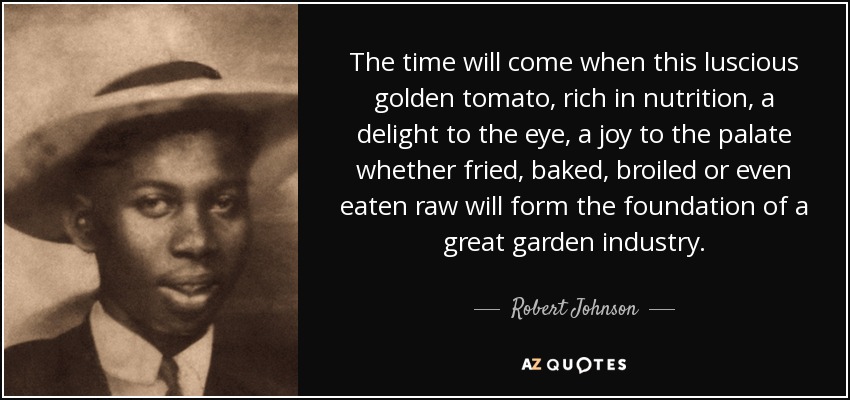 The time will come when this luscious golden tomato, rich in nutrition, a delight to the eye, a joy to the palate whether fried, baked, broiled or even eaten raw will form the foundation of a great garden industry. - Robert Johnson