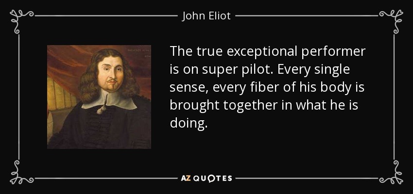 The true exceptional performer is on super pilot. Every single sense, every fiber of his body is brought together in what he is doing. - John Eliot