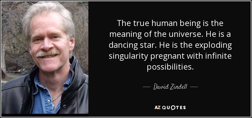 The true human being is the meaning of the universe. He is a dancing star. He is the exploding singularity pregnant with infinite possibilities. - David Zindell