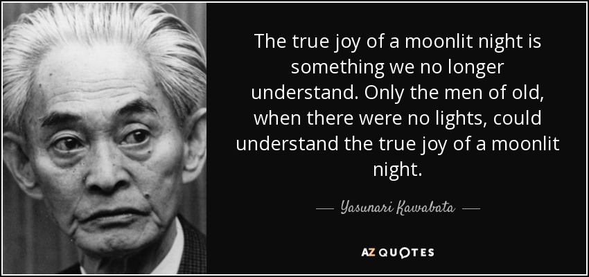 The true joy of a moonlit night is something we no longer understand. Only the men of old, when there were no lights, could understand the true joy of a moonlit night. - Yasunari Kawabata