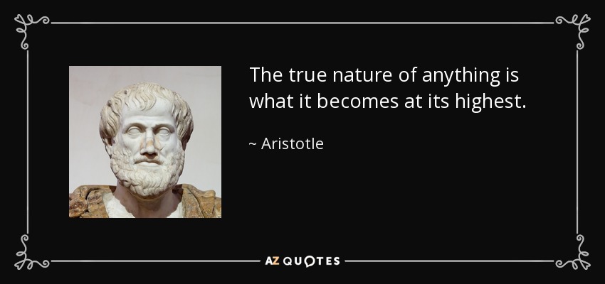 The true nature of anything is what it becomes at its highest. - Aristotle
