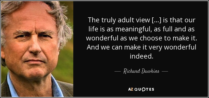 The truly adult view [...] is that our life is as meaningful, as full and as wonderful as we choose to make it. And we can make it very wonderful indeed. - Richard Dawkins