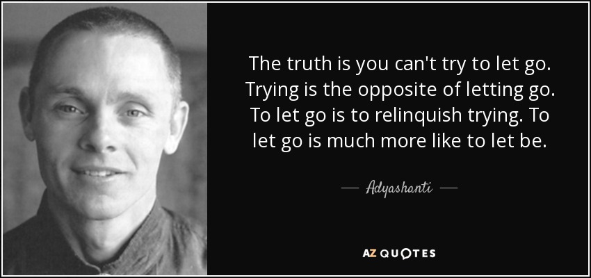 The truth is you can't try to let go. Trying is the opposite of letting go. To let go is to relinquish trying. To let go is much more like to let be. - Adyashanti
