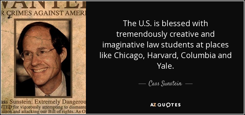 The U.S. is blessed with tremendously creative and imaginative law students at places like Chicago, Harvard, Columbia and Yale. - Cass Sunstein