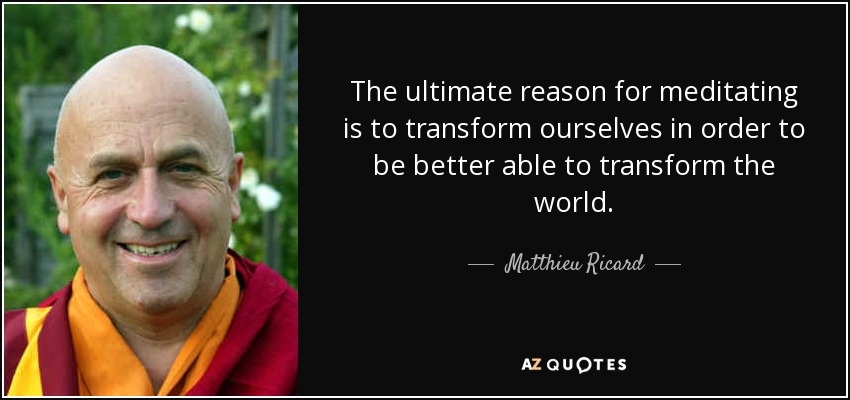 The ultimate reason for meditating is to transform ourselves in order to be better able to transform the world. - Matthieu Ricard