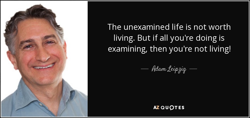 The unexamined life is not worth living. But if all you're doing is examining, then you're not living! - Adam Leipzig