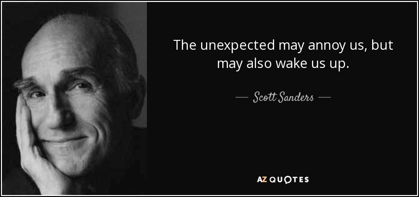 The unexpected may annoy us, but may also wake us up. - Scott Sanders