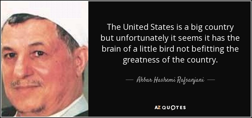 The United States is a big country but unfortunately it seems it has the brain of a little bird not befitting the greatness of the country. - Akbar Hashemi Rafsanjani
