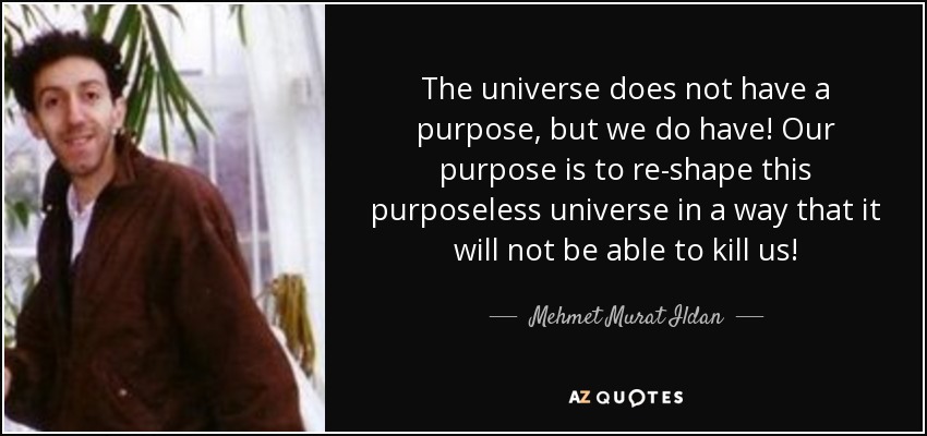 The universe does not have a purpose, but we do have! Our purpose is to re-shape this purposeless universe in a way that it will not be able to kill us! - Mehmet Murat Ildan