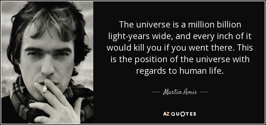 The universe is a million billion light-years wide, and every inch of it would kill you if you went there. This is the position of the universe with regards to human life. - Martin Amis