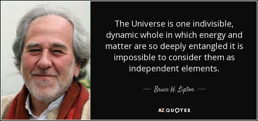 The Universe is one indivisible, dynamic whole in which energy and matter are so deeply entangled it is impossible to consider them as independent elements. - Bruce H. Lipton