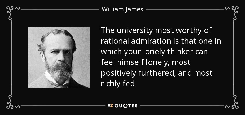 The university most worthy of rational admiration is that one in which your lonely thinker can feel himself lonely, most positively furthered, and most richly fed - William James
