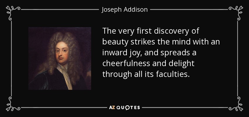 The very first discovery of beauty strikes the mind with an inward joy, and spreads a cheerfulness and delight through all its faculties. - Joseph Addison