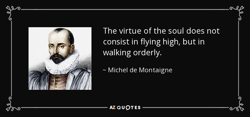 The virtue of the soul does not consist in flying high, but in walking orderly. - Michel de Montaigne