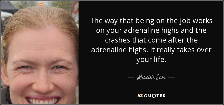 The way that being on the job works on your adrenaline highs and the crashes that come after the adrenaline highs. It really takes over your life. - Mireille Enos