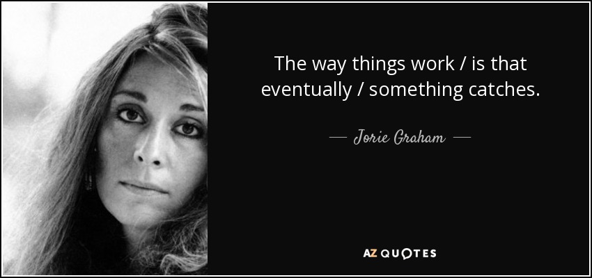 The way things work / is that eventually / something catches. - Jorie Graham