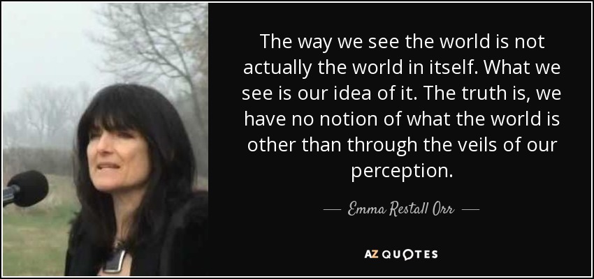 The way we see the world is not actually the world in itself. What we see is our idea of it. The truth is, we have no notion of what the world is other than through the veils of our perception. - Emma Restall Orr