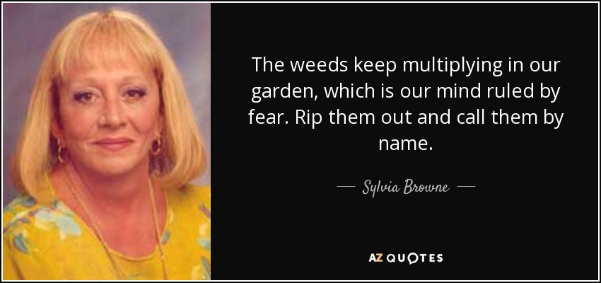 The weeds keep multiplying in our garden, which is our mind ruled by fear. Rip them out and call them by name. - Sylvia Browne