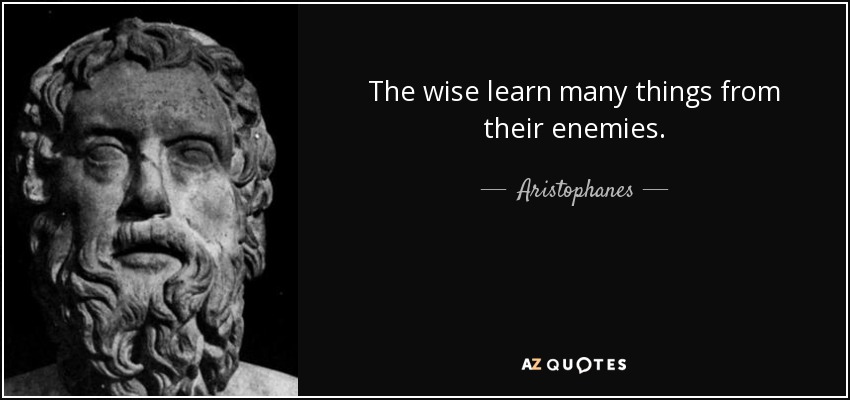 The wise learn many things from their enemies. - Aristophanes