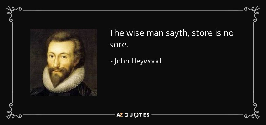 The wise man sayth, store is no sore. - John Heywood