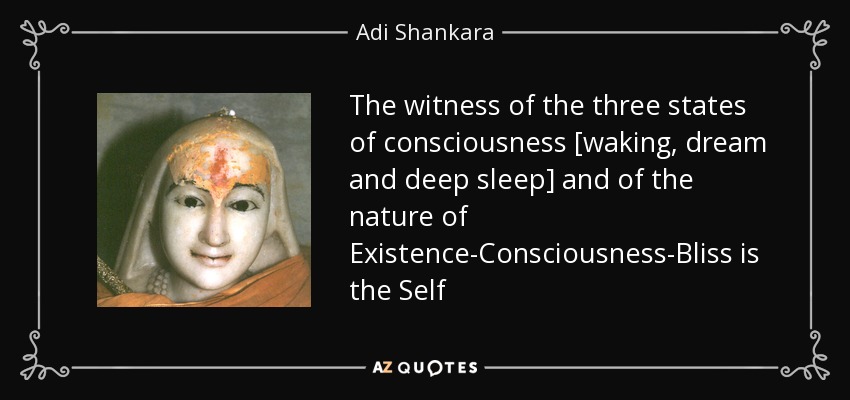 The witness of the three states of consciousness [waking, dream and deep sleep] and of the nature of Existence-Consciousness-Bliss is the Self - Adi Shankara