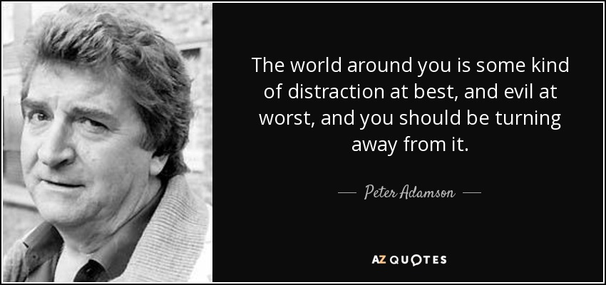 The world around you is some kind of distraction at best, and evil at worst, and you should be turning away from it. - Peter Adamson