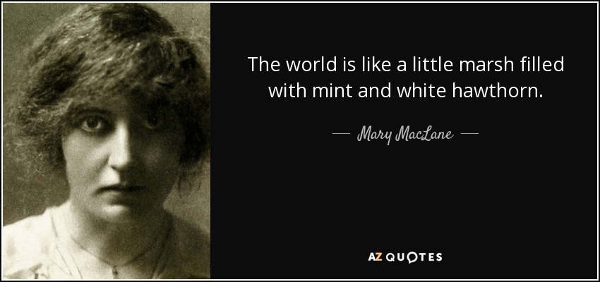 The world is like a little marsh filled with mint and white hawthorn. - Mary MacLane